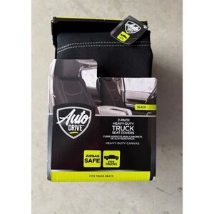 Auto Drive Heavy-Duty Truck Seat Covers 2-Pack Blk Canvas Airbag Safe Universal